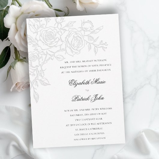 Invitation Rose Theme Beloved White Formal Classic Wedding