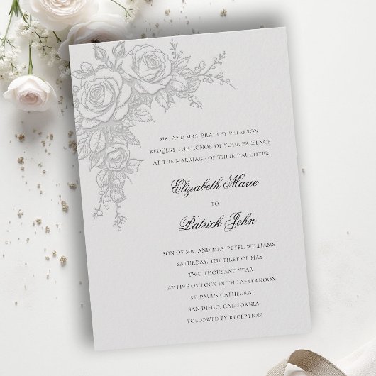 Invitation Rose Theme Timeless Ivory Formal Classic Wedding