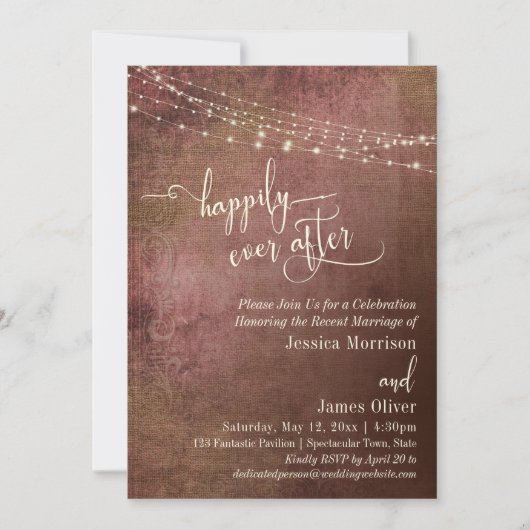 Invitation Rose & Toile Vintage Réception de Mariage Happily  (Devant)