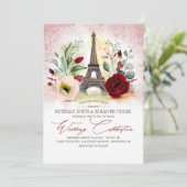 Invitation Rose Tour Eiffel Paris Gold et Mariage Bourgogne (Debout devant)
