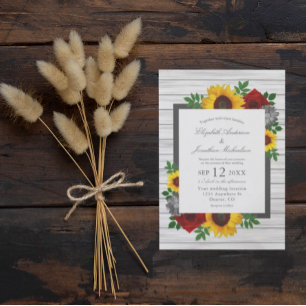 Invitation Rose Tournesol Automne Floral Bois Mariage