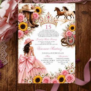 Invitation Rose Tournesol Rose Pâle Vaquera Quinceañera 