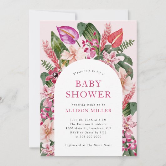 Invitation Rose Tropicale pour Baby Shower (Devant)