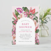 Invitation Rose Tropicale pour Baby Shower (Debout devant)