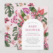 Invitation Rose Tropicale pour Baby Shower (Devant / Derrière)