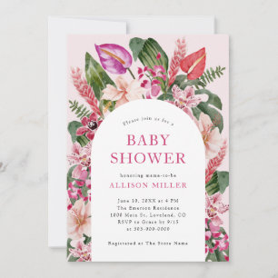 Invitation Rose Tropicale pour Baby Shower