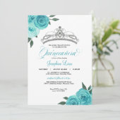 Invitation Rose turquoise Argent Tiara Quinceañera Anniversai (Debout devant)