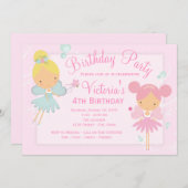 Invitation Rose Turquoise Blue Fairy Princesse Fille Fête d'a (Devant / Derrière)