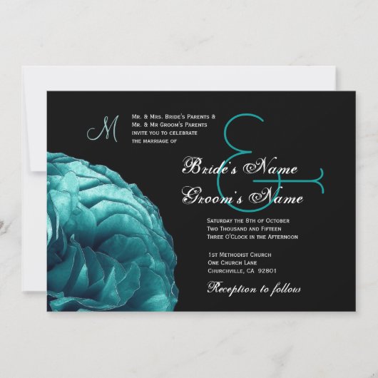 Invitation Rose Turquoise Blue Frilly (Devant)