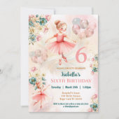 Invitation Rose Turquoise Floral Blond Ballerina Fille Annive (Devant)