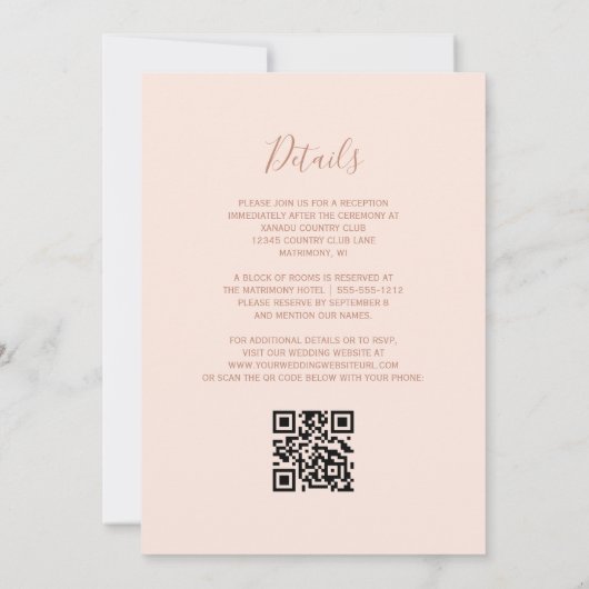 Invitation Rose turquoise Gold Agate Blush Pink QR Code Maria (Dos)
