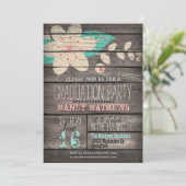 Invitation Rose & Turquoise; Rustic Wood Graduation Party (Debout devant)