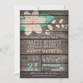 Invitation Rose & Turquoise; Rustic Wood Sweet 16 Party (Devant)