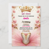 Invitation rose Tutu chic filles Ballerina 1er anniversaire (Devant)