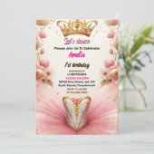 Invitation rose Tutu chic filles Ballerina 1er anniversaire (Debout devant)