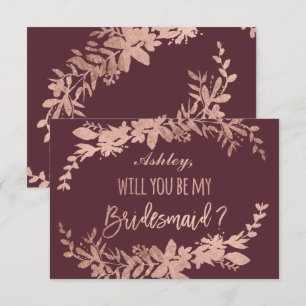 Invitation Rose Typographie or Floral burgundy bridesmaid