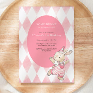 Invitation Rose Un Lapin Fait Son Premier Anniversaire 1er An