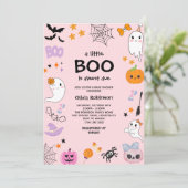 Invitation Rose Un Petit Boo Cute Ghost Baby shower Halloween (Debout devant)