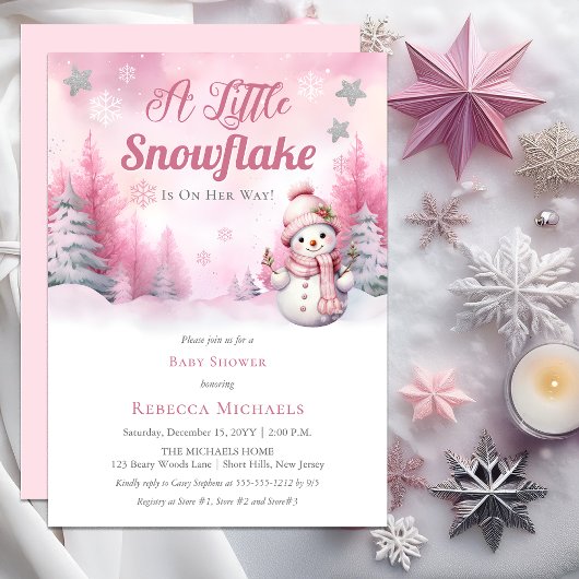 Invitation Rose Un Petit Feu De Neige | Baby shower Fille de 