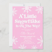 Invitation Rose Un Petit Flocon De Neige Est En Route ! Baby  (Devant)