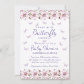 Invitation Rose Un Petit Papillon Fille Baby shower Floral (Devant)