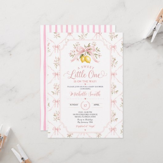 Invitation Rose Un petit SUCRE arrive Bébé Shower (Devant/Arrière en situation)