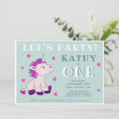 Invitation Rose Unicorn Stars Un 1er anniversaire fête (Debout devant)