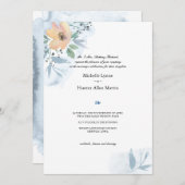 Invitation Rose unique et Mariage bleu Dusty (Devant / Derrière)
