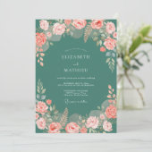 Invitation Rose Verdoyante Sarcelle Mariage (Debout devant)