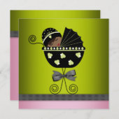 Invitation Rose Vert Africain Américain bébé Douche fille (Devant / Derrière)