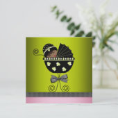 Invitation Rose Vert Africain Américain bébé Douche fille (Debout devant)