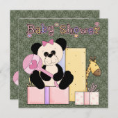 Invitation Rose vert Damask Teddy ours bébé fille douche (Devant / Derrière)