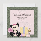 Invitation Rose vert Damask Teddy ours bébé fille douche (Dos)