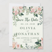 Invitation Rose Vert Élégant Floral Aquarelle (Devant)