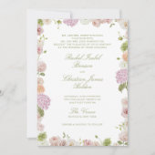 Invitation Rose Vert Floral Robe de Mariée Intégrée (Devant)