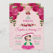 Invitation Rose & Vert Floral Rose mignonne fille Turl 7 (Devant / Derrière)