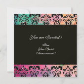 Invitation ROSE VERT FUCHSIA NOIR DAMAS MONOGRAMME, blanc (Dos)