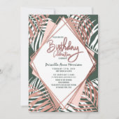 Invitation Rose vert Gold Tropical Palm Tree Feuilles Anniver (Devant)