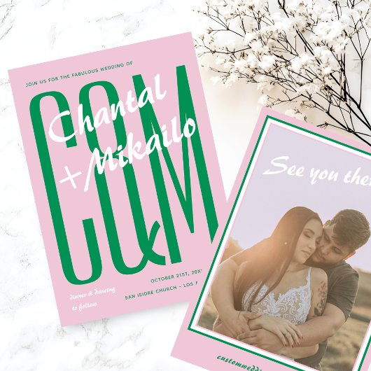 Invitation Rose vert grand monogramme Créatif Bold Mariage am