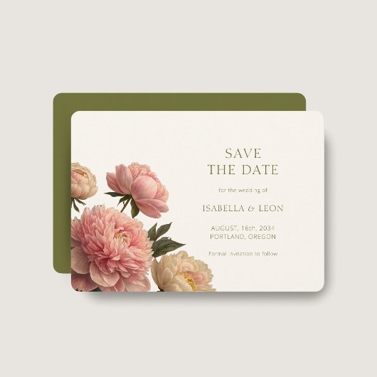 Invitation Rose vert ivoire et olive Enregistrer la date