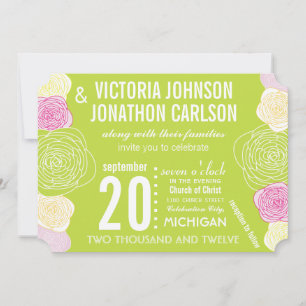 Invitation Rose vert jaune Rose moderne Mariage de typographi
