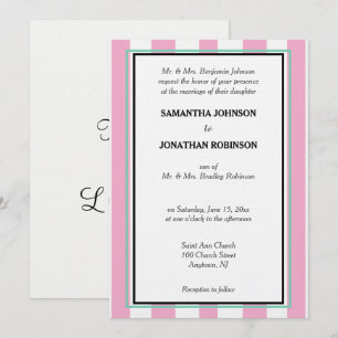 Invitation Rose Vert mousse de mer Rayures blanches
