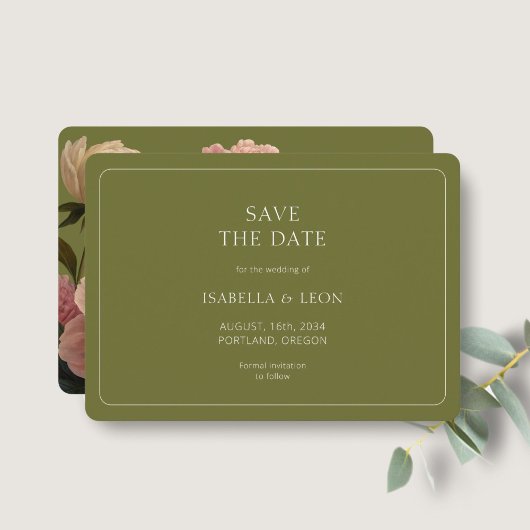 Invitation Rose vert olive moderne Sauvez la date