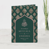 Invitation Rose vert or Damask Arch QR Code Musulman Mariage (Devant)