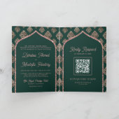Invitation Rose vert or Damask Arch QR Code Musulman Mariage (Intérieur)
