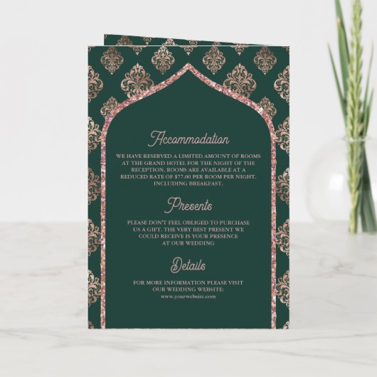 Invitation Rose vert or Damask Arch QR Code Musulman Mariage (Dos)