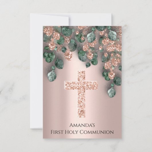 Invitation Rose Vert Première Communion Sainte Croix chrétien (Dos)