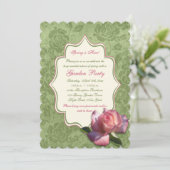 Invitation Rose vert rose ivoire Damask Garden Party Invitati (Debout devant)