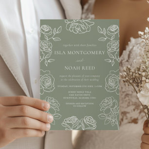 Invitation Rose Vert Sauge Élégant Mariage Floral