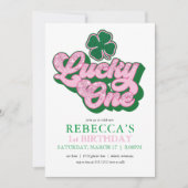 Invitation Rose Vert St. Patrick' Chanceux Un Premier Anniver (Devant)
